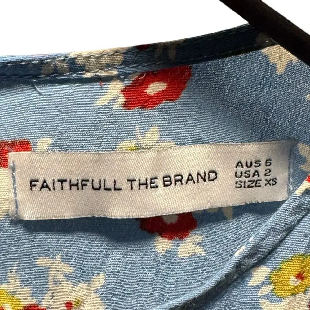 Anthropologie Faithful The Brand SZ 2 Erin Ditzy Print Midi Dress Blue Cottage